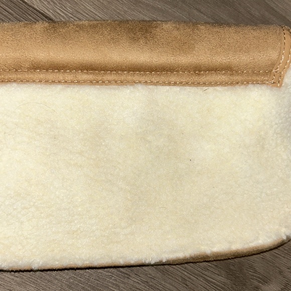 Fuzzy suede with buckle clutch purse, brown, and off-white - Picture 4 of 5